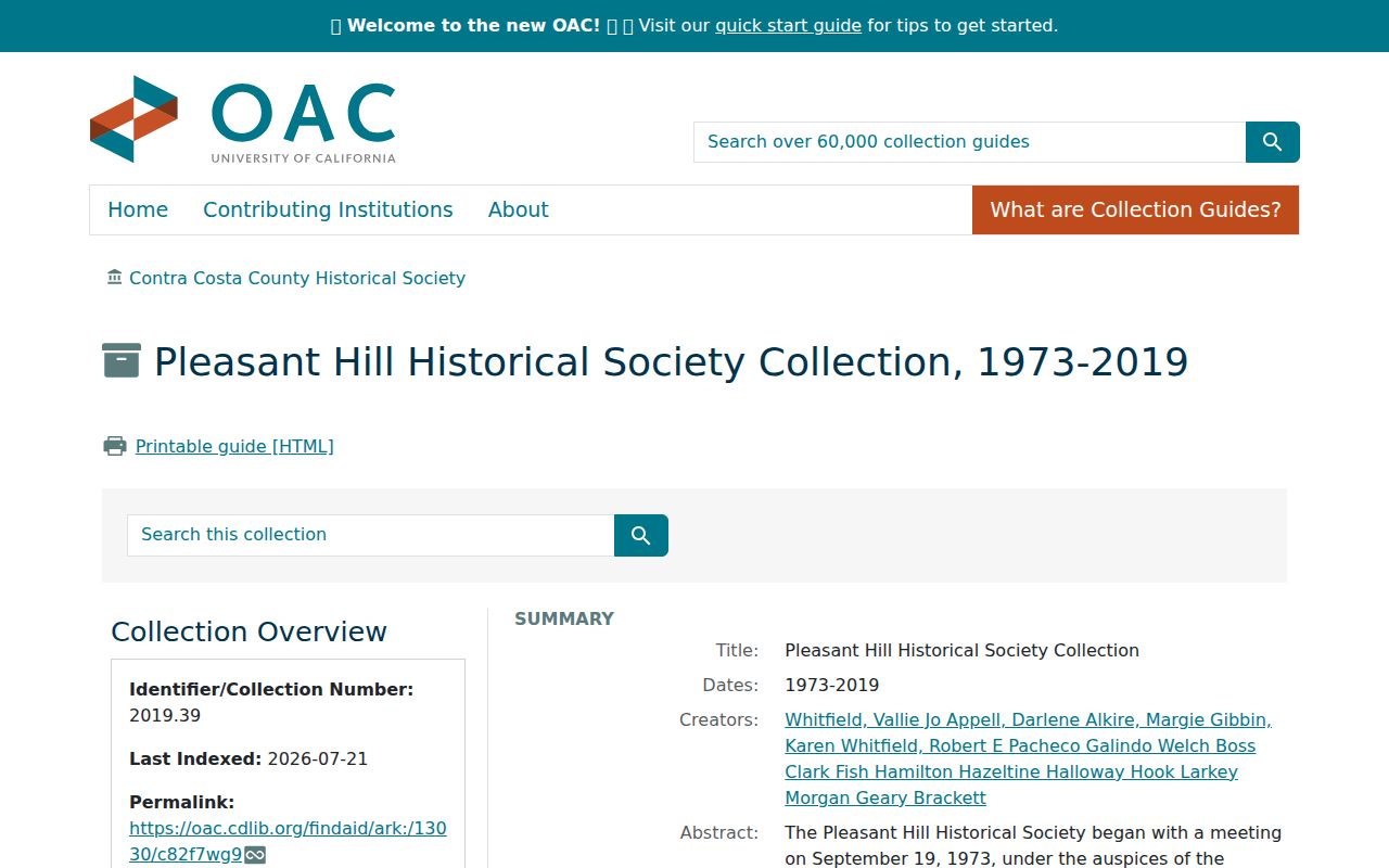 Pleasant Hill city directory historical society finding aid