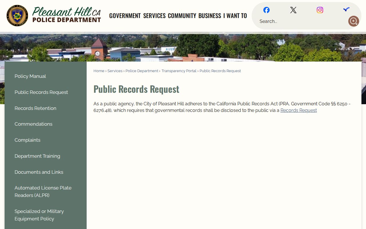 Pleasant Hill residents directory public records request
