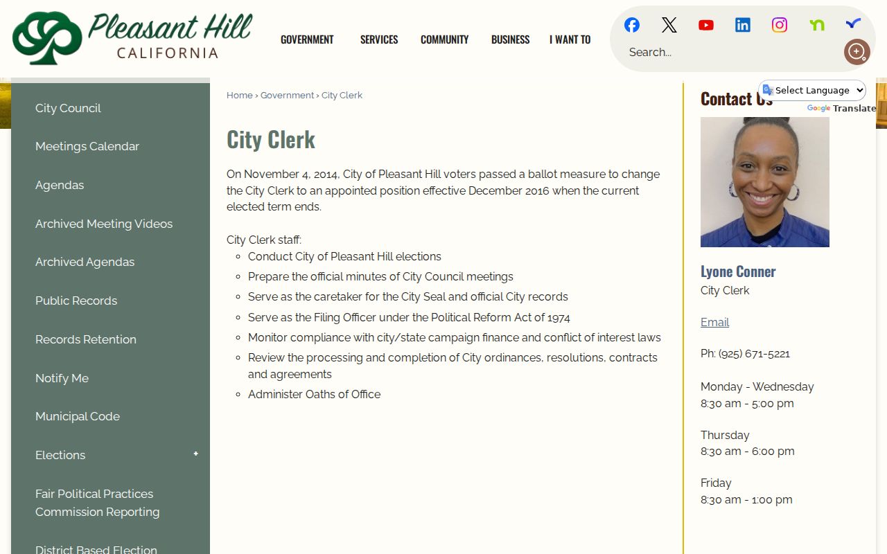 Pleasant Hill residents directory City Clerk records
