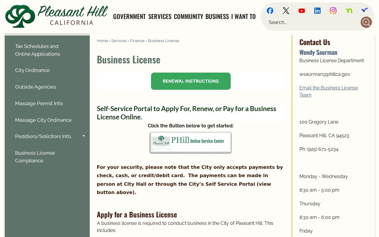 Pleasant Hill neighbors business license lookup